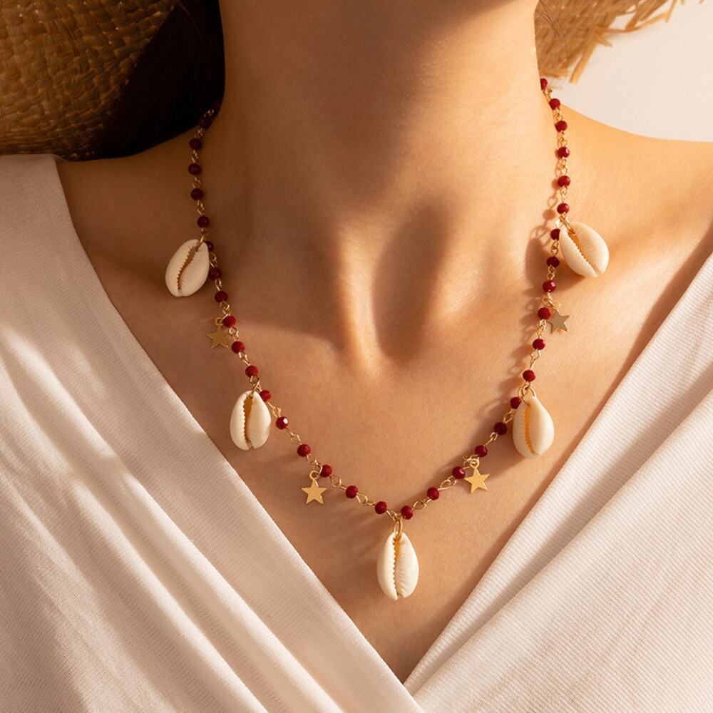 Ethnic Style Geometric Alloy Inlaid Shell Necklace Shells Stars Chain Choker